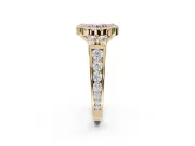 Round Halo Engagement Ring Setting for a Fancy Pink Lab-Grown Diamond | Side Clusters | Yellow Gold