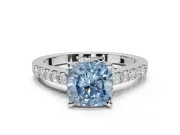 Cushion Cut Pavé Solitaire Engagement Ring Setting for a Fancy Blue Lab-Grown Diamond | Crossover Gallery | Platinum