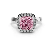 Cushion Cut Halo Engagement Ring Setting for a Fancy Pink Lab-Grown Diamond | Square Profile Band | Platinum