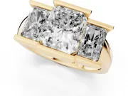 Radiant Cut Channel-Set Three Stone Engagement Ring Setting | Wide Flat Band | Yellow Gold