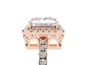Princess Cut Diamond Pavé Band Halo Engagement Ring Set in Rose gold with Prong Setting
