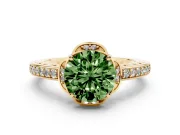 Round Floral Pavé Engagement Ring Setting for a Fancy Green Lab-Grown Diamond | Yellow Gold