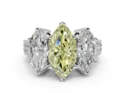Marquise Three Stone Engagement Ring Setting for a Fancy Yellow Lab-Grown Diamond | Beaded Shoulders | Sterling Silver