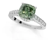 Cushion Cut Pavé Engagement Ring Setting for a Fancy Green Lab-Grown Diamond | Crossover Gallery | Sterling Silver