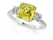 Asscher Cut Three Stone Engagement Ring Setting for a Fancy Yellow Lab-Grown Diamond | Pave Shoulders | Platinum
