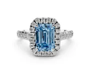 Emerald Cut Accented Halo Engagement Ring Setting for a Fancy Blue Lab-Grown Diamond | White Gold