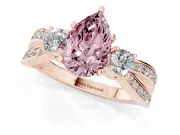 Fancy Pink Three-Stone Pear Cut Diamond Twist Band Ring Set in Rose gold with Pavé Accents and Prong Setting