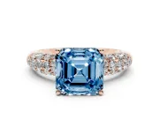 Asscher Cut Multi Row Pave Engagement Ring Setting for a Fancy Blue Lab-Grown Diamond | Rose Gold