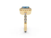 Emerald Cut Milgrain Halo Engagement Ring Setting for a Fancy Blue Lab-Grown Diamond | Pavé Shoulders | Yellow Gold