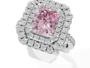 Fancy Pink Radiant Cut Lab-Grown Diamond Double Halo Statement Ring Set in White Gold with Pavé Band