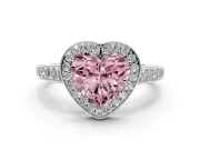 Fancy Pink Heart Cut Diamond Halo Pavé Engagement Ring Set in Silver with Bezel Setting