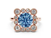 Round Milgrain Cluster Halo Engagement Ring Setting for a Fancy Blue Lab-Grown Diamond | Plain Band | Rose Gold