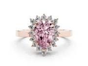 Fancy Pink Pear Cut Diamond Halo Ring Set in Rose gold with Round Halo and Smooth Solitaire Band