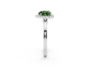 Fancy Green Heart Cut Halo Round Diamond Solitaire Ring Set in White gold with Pavé Band and Prong Setting