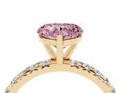 Fancy Pink Heart Cut Diamond Pavé Solitaire Ring Set in Yellow gold with Round Band and Prong Setting