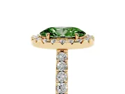 Oval Halo Engagement Ring Setting for a Fancy Green Lab-Grown Diamond | Single Row Pavé Band | Yellow Gold