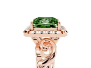 Fancy Green Princess Cut Diamond Halo Ring Set in Rose gold with Scrollwork Band and Prong Setting