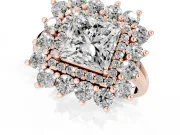 Princess Cut Floral Double Halo Engagement Ring Setting | Plain Band | Rose Gold