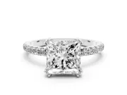 Princess Cut Pave Solitaire Engagement Ring Setting | Double Claw Prongs | White Gold