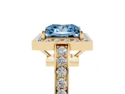 Fancy Blue Princess Cut Diamond Halo Pavé Engagement Ring Set in Yellow gold with Bezel Setting