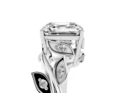 Asscher Cut Twisted Bypass Engagement Ring Setting | Accented Leaves | White Gold