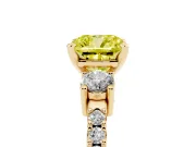 Cushion Cut Three Stone Engagement Ring Setting for a Fancy Yellow Lab-Grown Diamond | Pavé Band | Yellow Gold