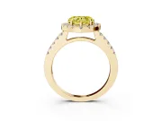 Fancy Yellow Heart Cut Diamond Halo Pavé Solitaire Ring Set in Yellow gold with Prong-Set Center Stone