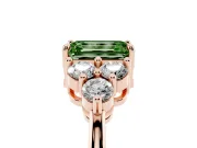 Fancy Green Emerald Cut Diamond Solitaire Ring Set in Rose gold with Cluster Accents on Each Side