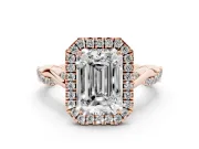 Emerald Cut Halo Engagement Ring Setting | Pavé Twist Band | Rose Gold