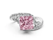 Fancy Pink Princess Cut Diamond Solitaire Ring Set in Platinum with Pavé Twist Band and Secure Prong Setting
