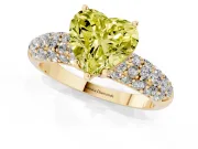Heart-Shaped Close Set Pave Engagement Ring Setting for a Fancy Yellow Lab-Grown Diamond | Multi Row | Yellow Gold