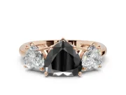 Heart-Shaped 3 Stone Engagement Ring Setting for a Black Center | Rose Gold