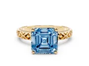 Asscher Cut Vintage Milgrain Engagement Ring Setting for a Fancy Blue Lab-Grown Diamond | X Pattern Band | Yellow Gold