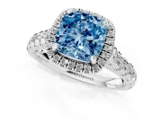 Cushion Cut Accented Halo Engagement Ring Setting for a Fancy Blue Lab-Grown Diamond | Platinum