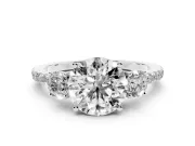 Round Three Stone Engagement Ring Setting | Pave Shoulders | Sterling Silver
