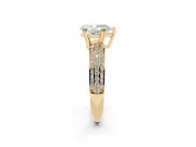 Pear Cut Diamond Solitaire Ring Set in Yellow gold with Multi-Row Round Pavé Band and Prong Setting