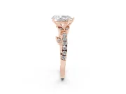 Pear Cut Diamond Solitaire Leaf-Inspired Ring Set in Rose gold with Pavé Band and Prong Setting