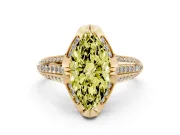 Fancy Yellow Marquise Cut Diamond Pavé Split Shank Solitaire Ring Set in Yellow gold with Prong Setting