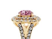 Round Halo Split Shank Engagement Ring Setting for a Fancy Pink Lab-Grown Diamond | Pavé Strands | Yellow Gold