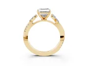 Asscher Cut Diamond Floral Vine Solitaire Engagement Ring Set in Yellow gold with Marquise Leaves