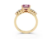 Fancy Pink Asscher Cut Diamond Cluster Engagement Ring Set in Yellow gold with Pavé Band and Prong Setting