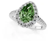 Pear-Shaped Raised Halo Engagement Ring Setting for a Fancy Green Lab-Grown Diamond | Pave Band | Sterling Silver