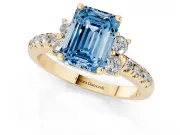 Emerald Cut Side Stone Engagement Ring Setting for a Fancy Blue Lab-Grown Diamond | Pave Band | Yellow Gold