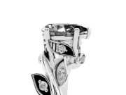 Fancy Black Pear Cut Diamond Solitaire Twist Engagement Ring Set in Silver with Pavé Leaf Accents