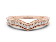 Round Lab-Grown Diamond Pavé Chevron Milgrain Wedding Band | Scrollwork Sides | Rose Gold