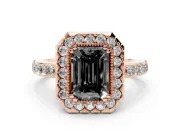 Emerald Cut Milgrain Halo Engagement Ring Setting for a Black Center | Pavé Shoulders | Rose Gold