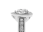Heart Cut Diamond Halo Ring Set in Silver with Round Accent Halo, Pavé Band and Prong Setting