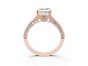 Asscher Cut Vintage Hidden Halo Engagement Ring Setting | Milgrain Pave Band | Rose Gold
