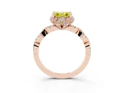 Fancy Yellow Asscher Cut Diamond Halo Twist Band Solitaire Ring Set in Rose gold with Prong-Set Center Stone