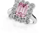 Emerald Cut Milgrain Cluster Halo Engagement Ring Setting for a Fancy Pink Lab-Grown Diamond | Plain Band | Platinum